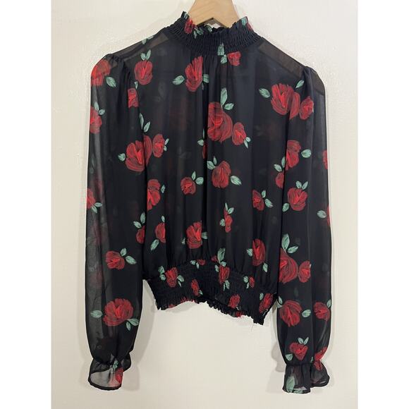 Romantic Floral Chiffon Victorian Inspired Roses Top 90s Whimsigoth Cottagecore - Picture 1 of 13